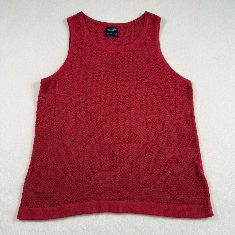 Abercrombie & Fitch red crochet knit tunic tank top coverup size Medium